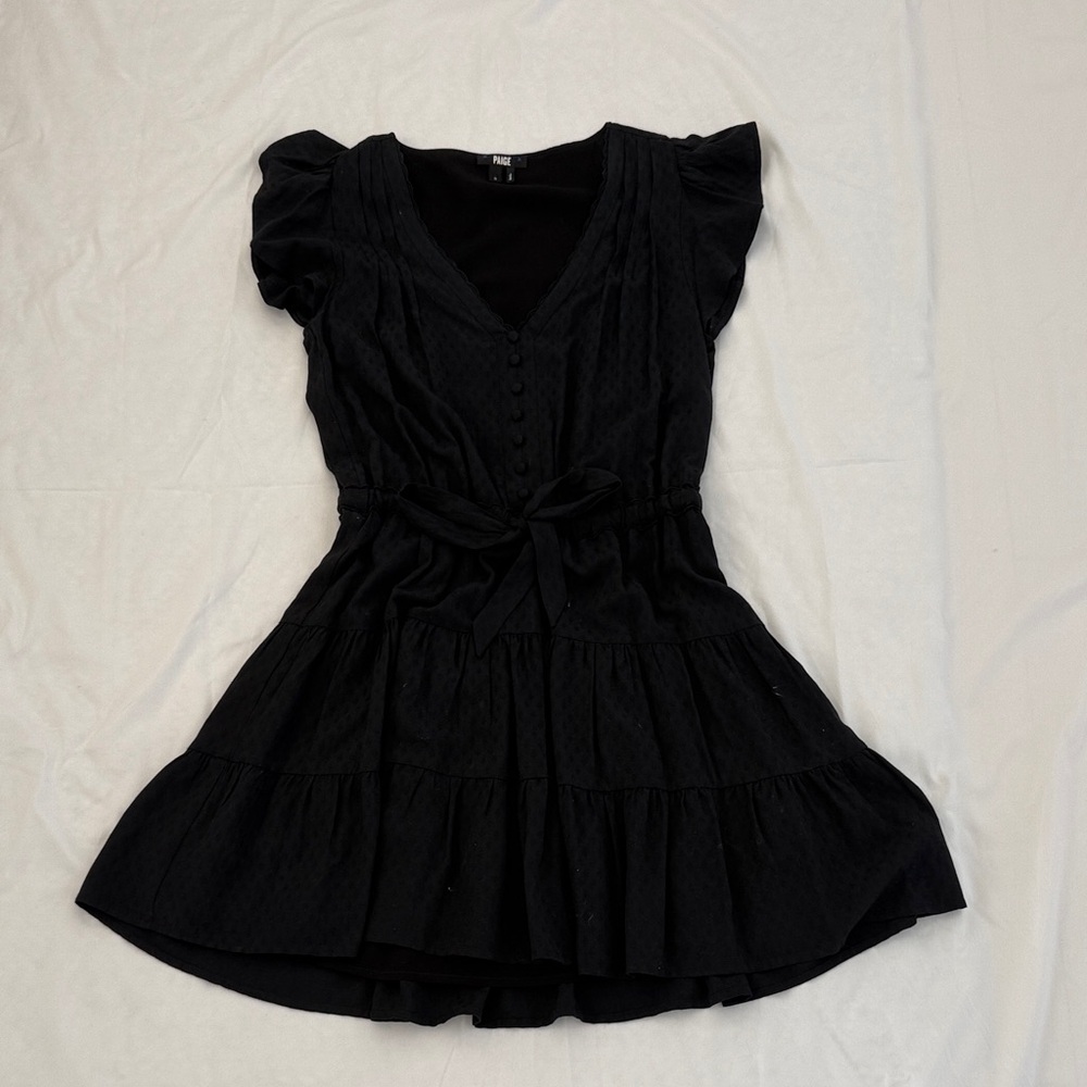 PAIGE Black Midi Dress with Ruffle Sleeves